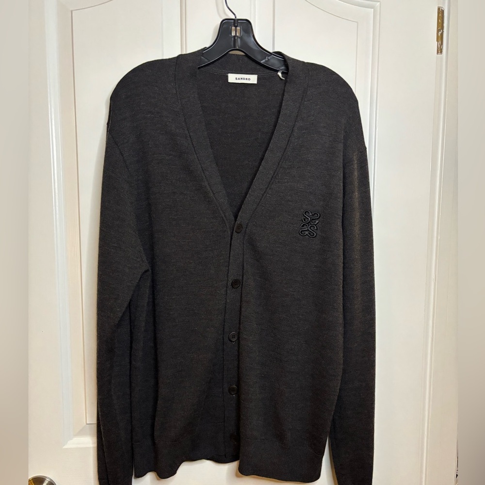 EUC SANDRO Men's Charcoal Grey Cardigan Wool Sweater size XXL